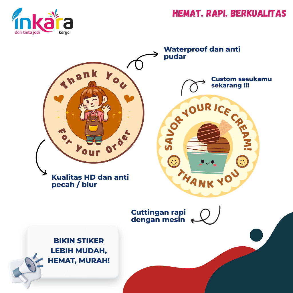 

INKARA PRINTING - Cetak Sticker Bulat Custom Vinyl/ Sticker Kemasan / Label Makanan & Minuman / [Kiss Cut] + Laminasi