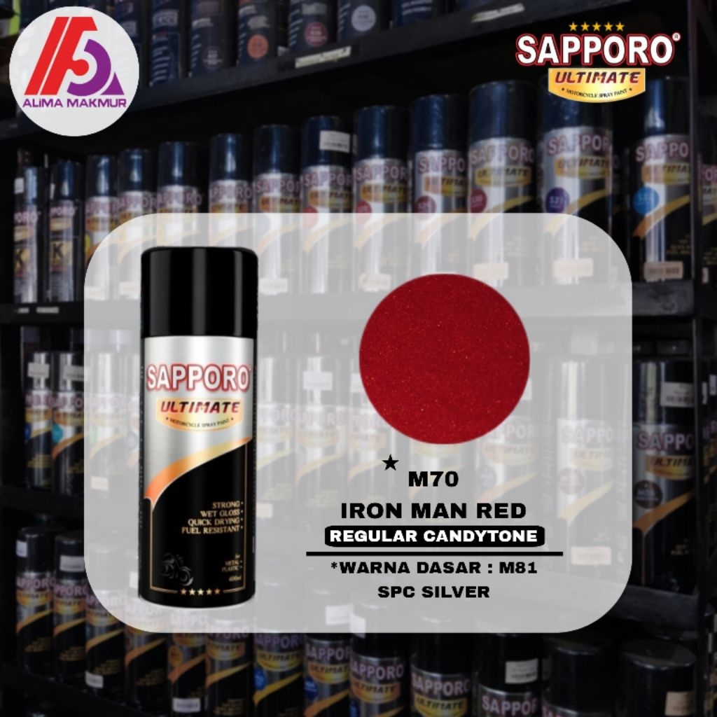 Sapporo Ultimate M70 Iron Man Red 400ml / Pilok Pilox Sapporo / Pilok Merah Metalik / Cat Merah Meta