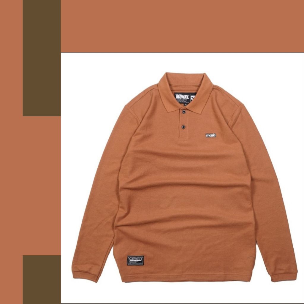 Kaos Pria Kaos Kerah Polos Monkl Bahan Lakos Lengan Panjang