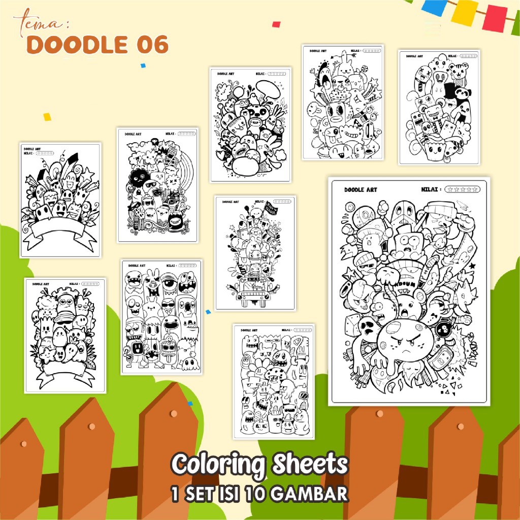 

(DOODLE 06) KERTAS MEWARAI ANAK UKURAN A4 - LEMBAR MEWARNAI MURAH READY STOCK - COLORING SHEETS ANAK PAUD/TK