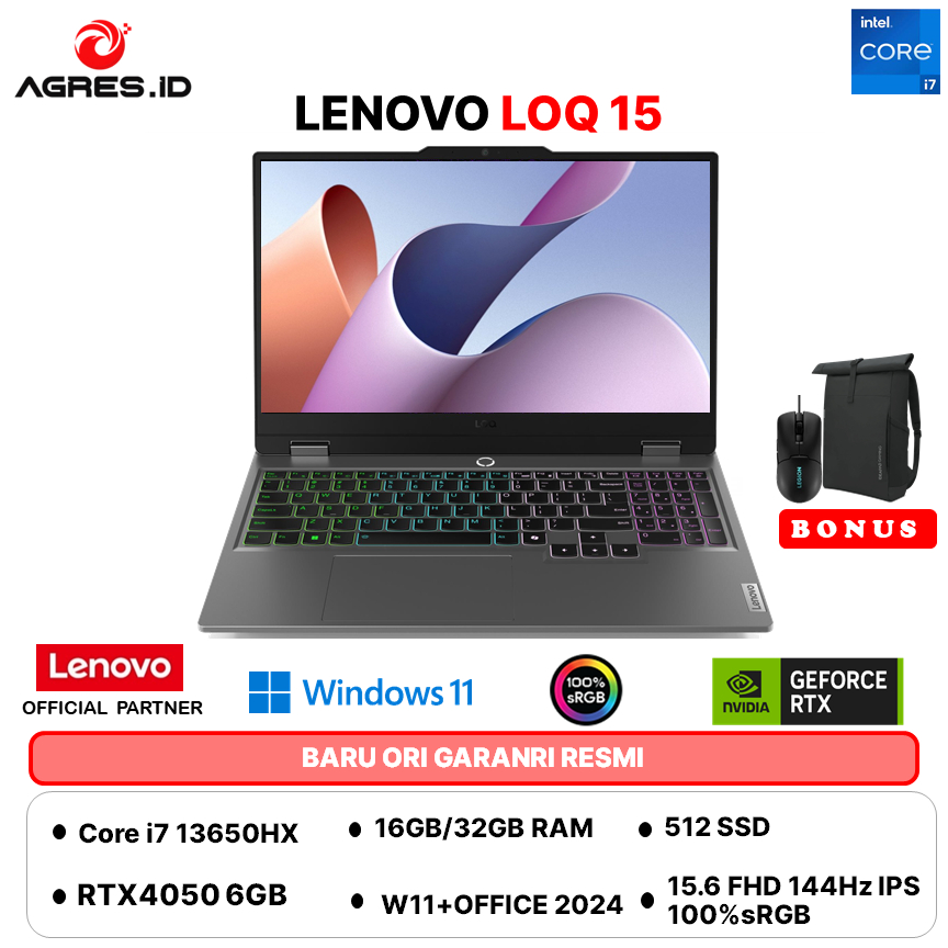 LENOVO LOQ 15 I7 13650HX RTX4050 6GB - RAM 32GB 512GB W11+OHS 15.6FHD 144HZ 100SRGB 4ZRGB -ARID