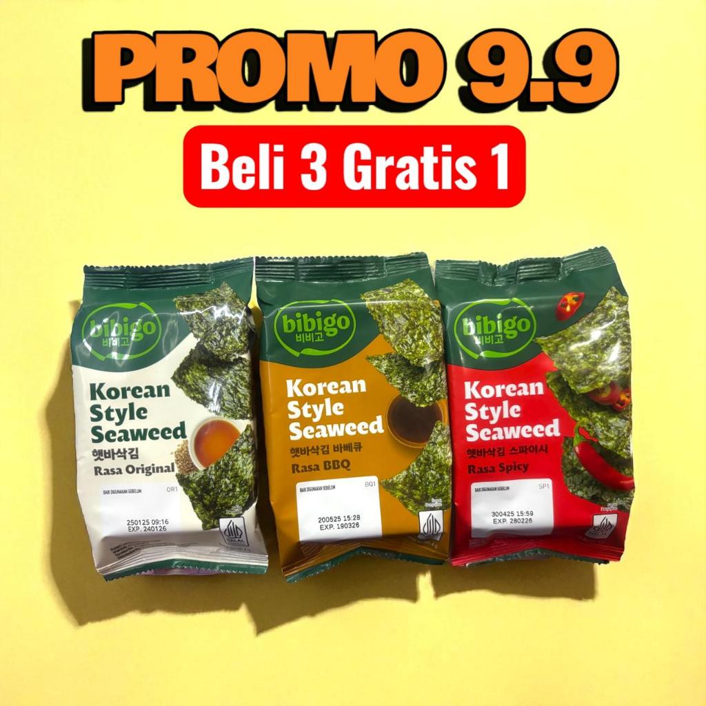 

PROMO Bibigo Nori Panggang Asli Korea Halal Gim Roasted Seaweed Rumput Laut 4 gram