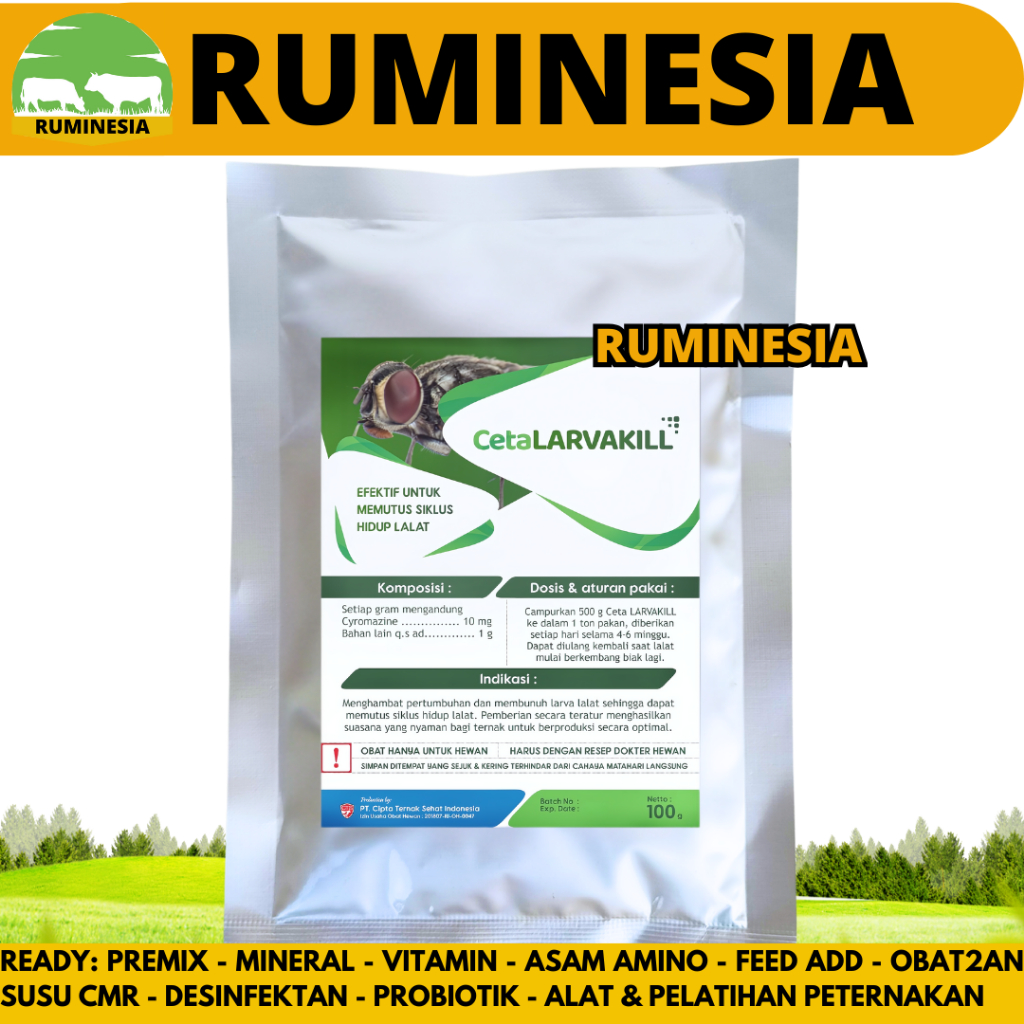 CETA LARVAKILL 100 GRAM - Cyromazine Obat Pembasmi Lalat & larva Lalat Kandang Ayam Sapi Kambing Bab