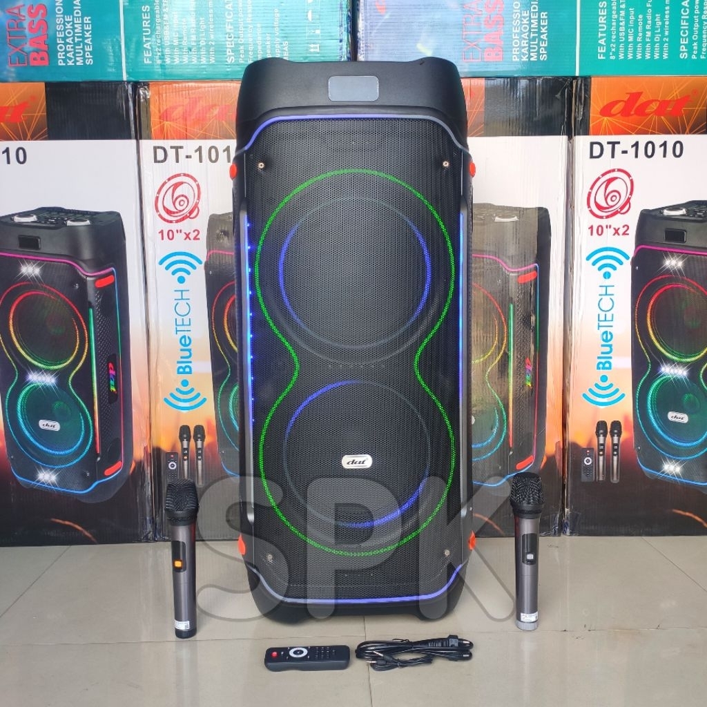 Speaker Portable DAT DT 1010 10 inch 2 Mic Wireless