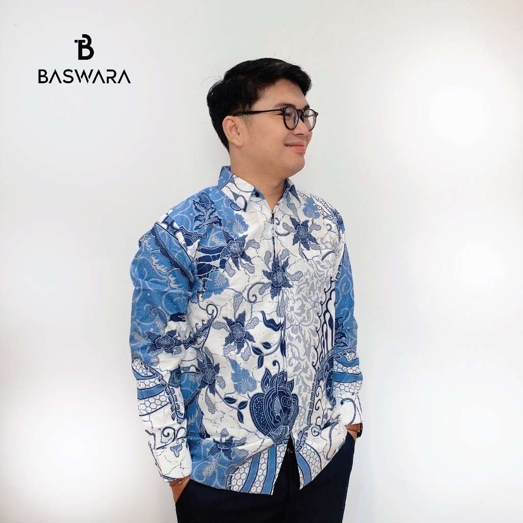 Baswara Kemeja Batik Lengan Panjang Biru Putih A81