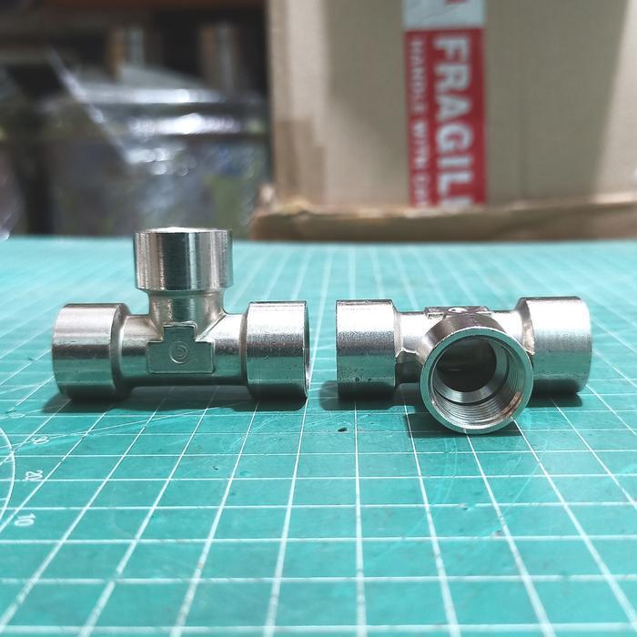Nepel Connector T Drat Dalam 3/8 inch - Kuningan Chrome