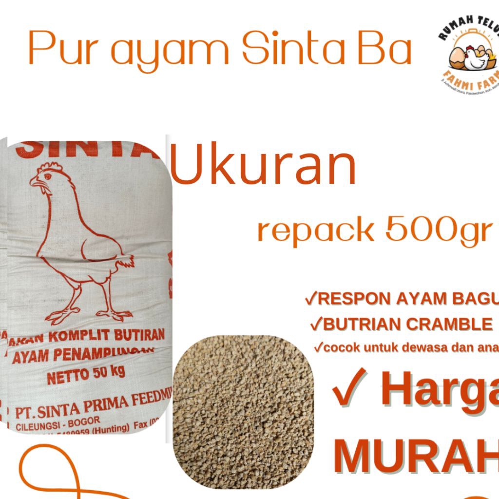 Pur ayam Pakan murah ayam dan bebek merek Sinta Ba Pur ayam Pur bebek murah ekonomis ukuran 1/2 kg