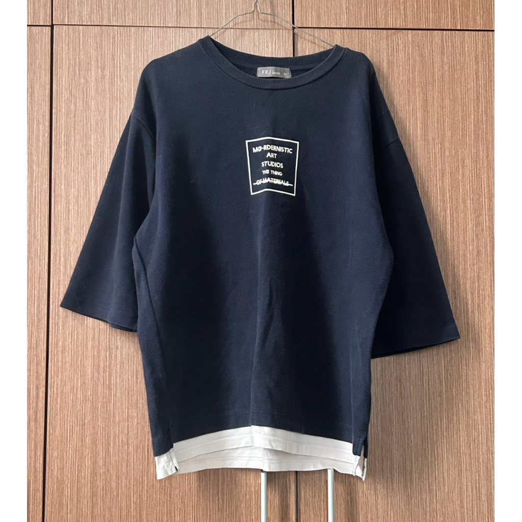 424 frj jeans navy putih kaos cowo oversize tebal