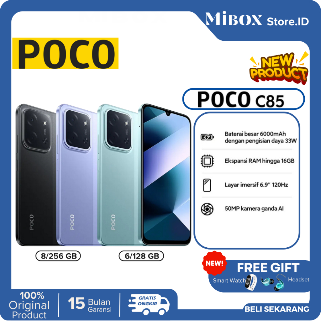 Poco c85 | 6/128 + 8/256 GB | Mediatek Helio G81 Ultra | 6.9 inches | 50 MP Fingerprint | 6000 mAh