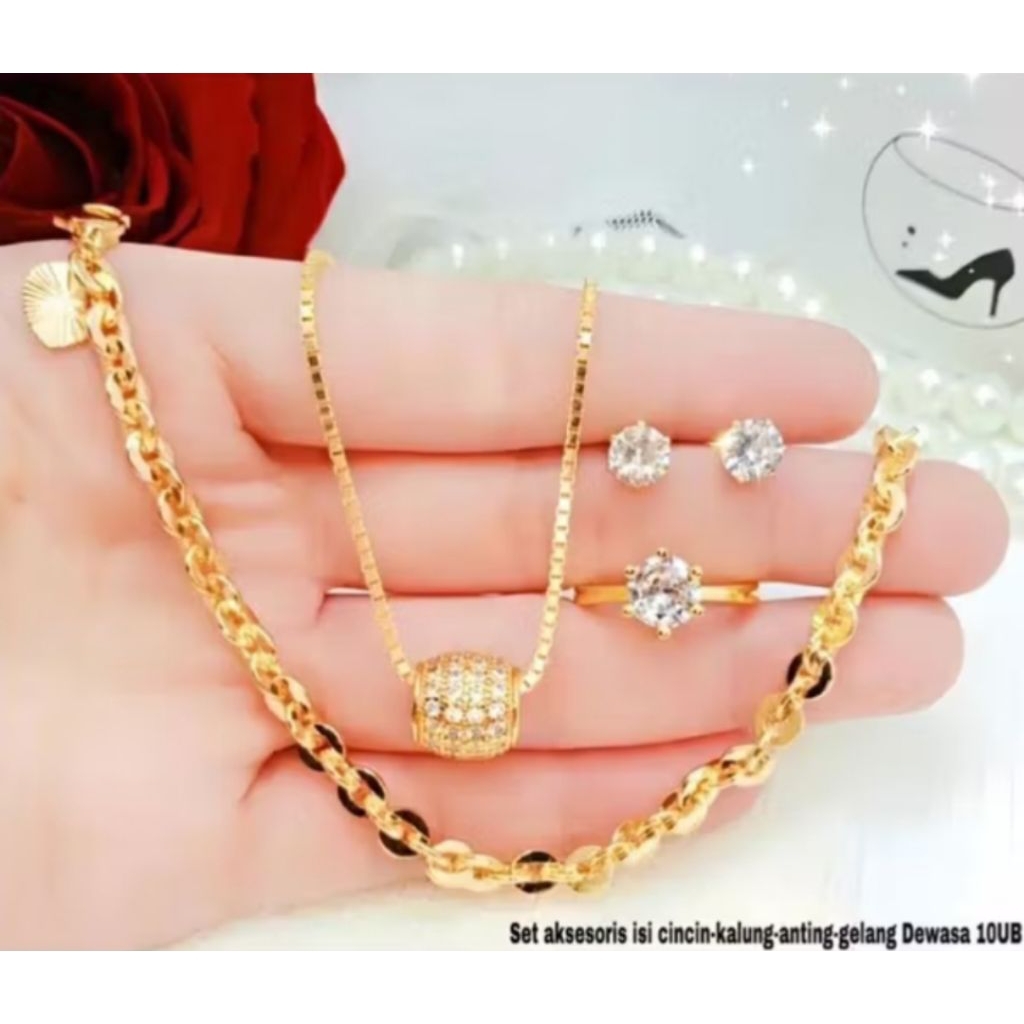 perhiasan wanita terbaru titanium elegan [ 1set lengkap kalung+gelang+anting+cincin ] perhiasan xupi
