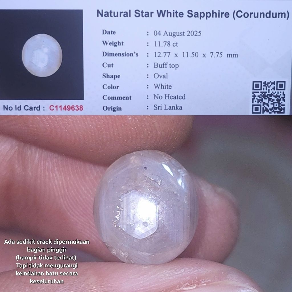 BIG SIZE natural white sapphire star ceylon safir srilanka no treatment