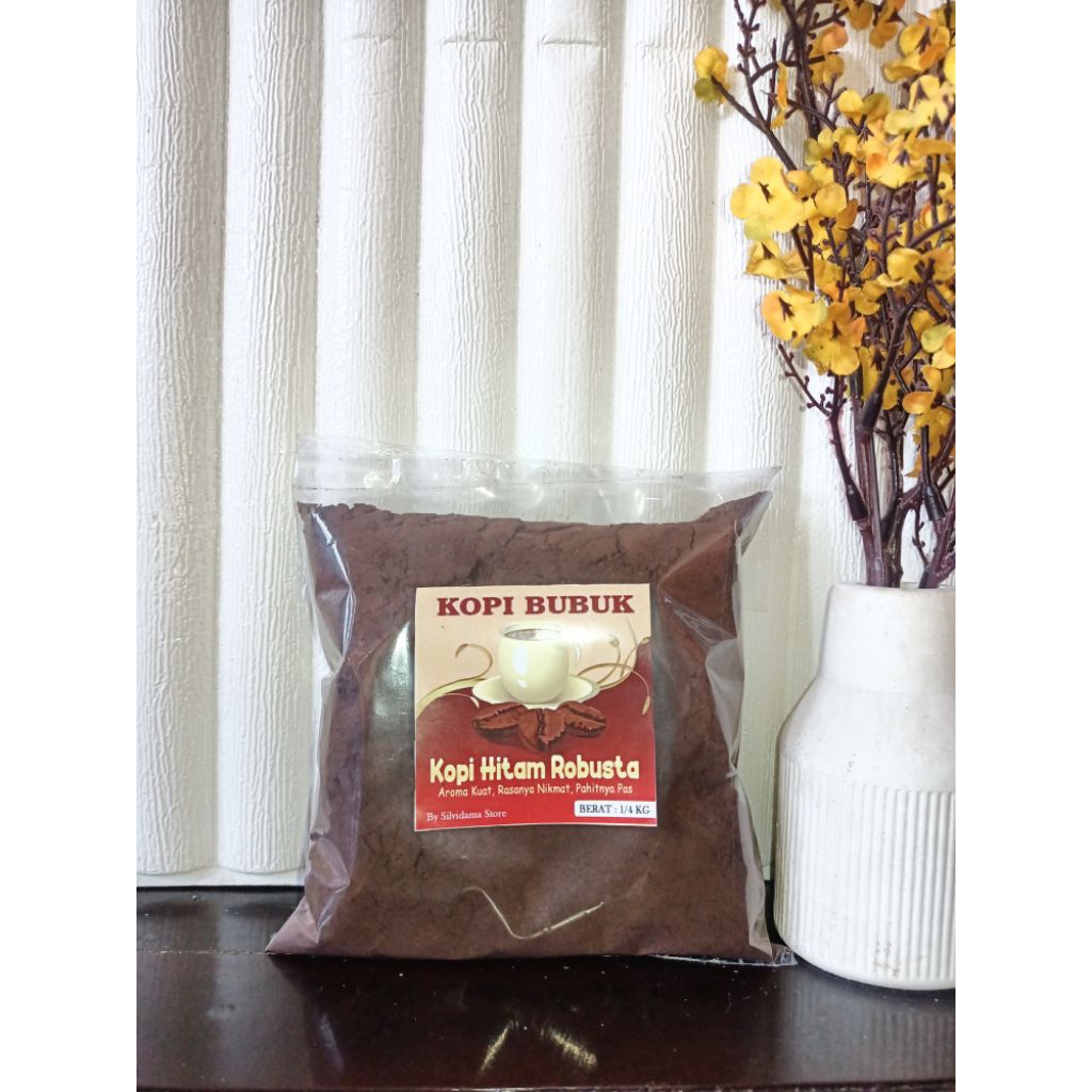 

1/4 KG KOPI BUBUK HITAM ROBUSTA KOPI TRADISIONAL ENAK NIKMAT, Pahitnya Pas, Aroma kopinya kuat