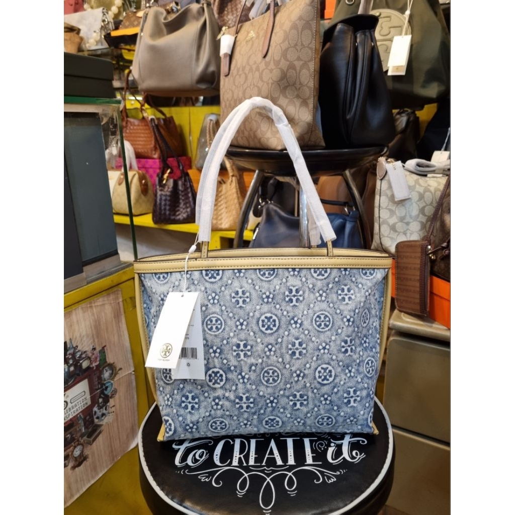 TORY BURCH Denim Small Tote Bag Tas Wanita Kulit Asli Shoulder