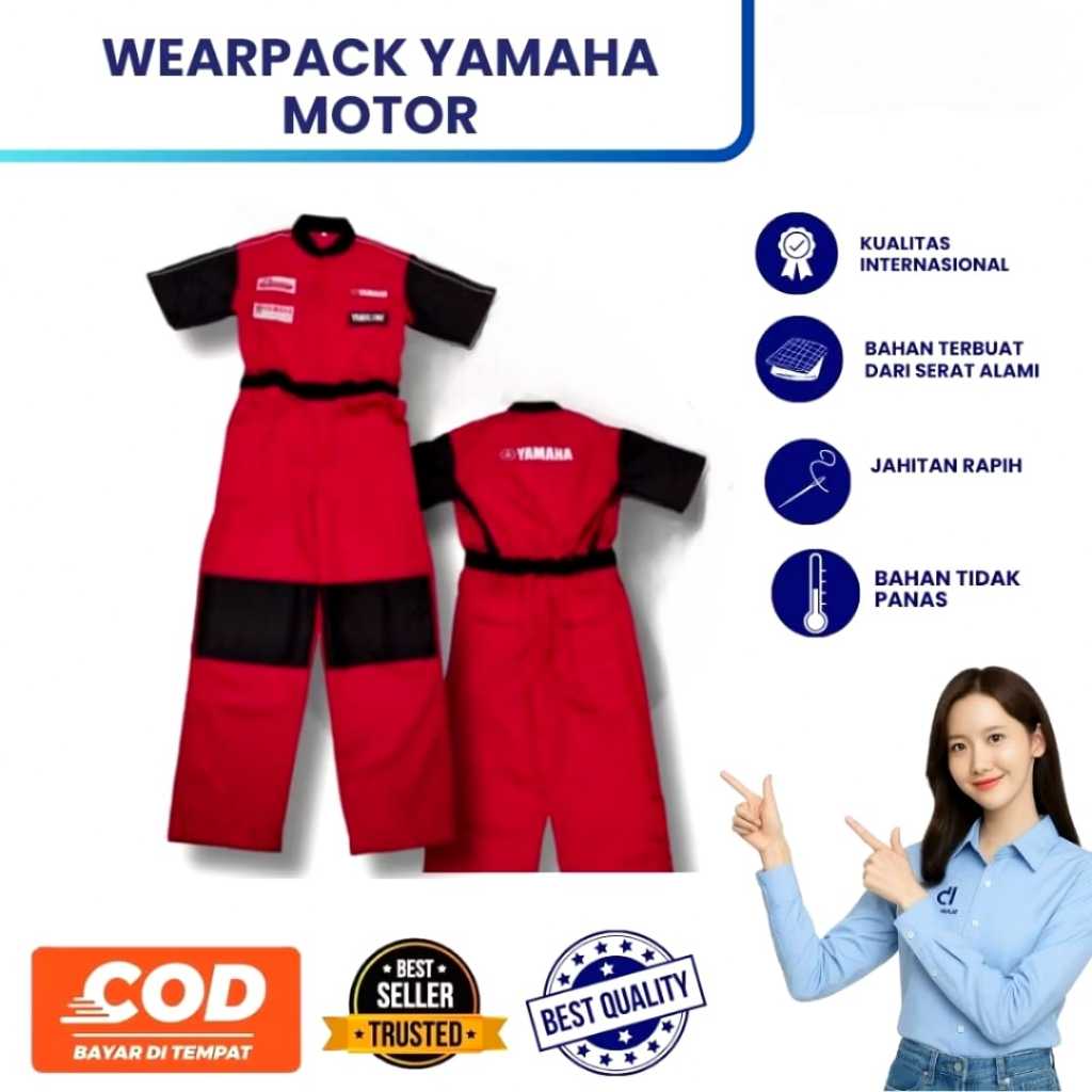 Seragam Mekanik Yamaha Merah Bordir / Wearpack Yamaha / Seragam Yamaha Mekanik / Seragam Yamaha