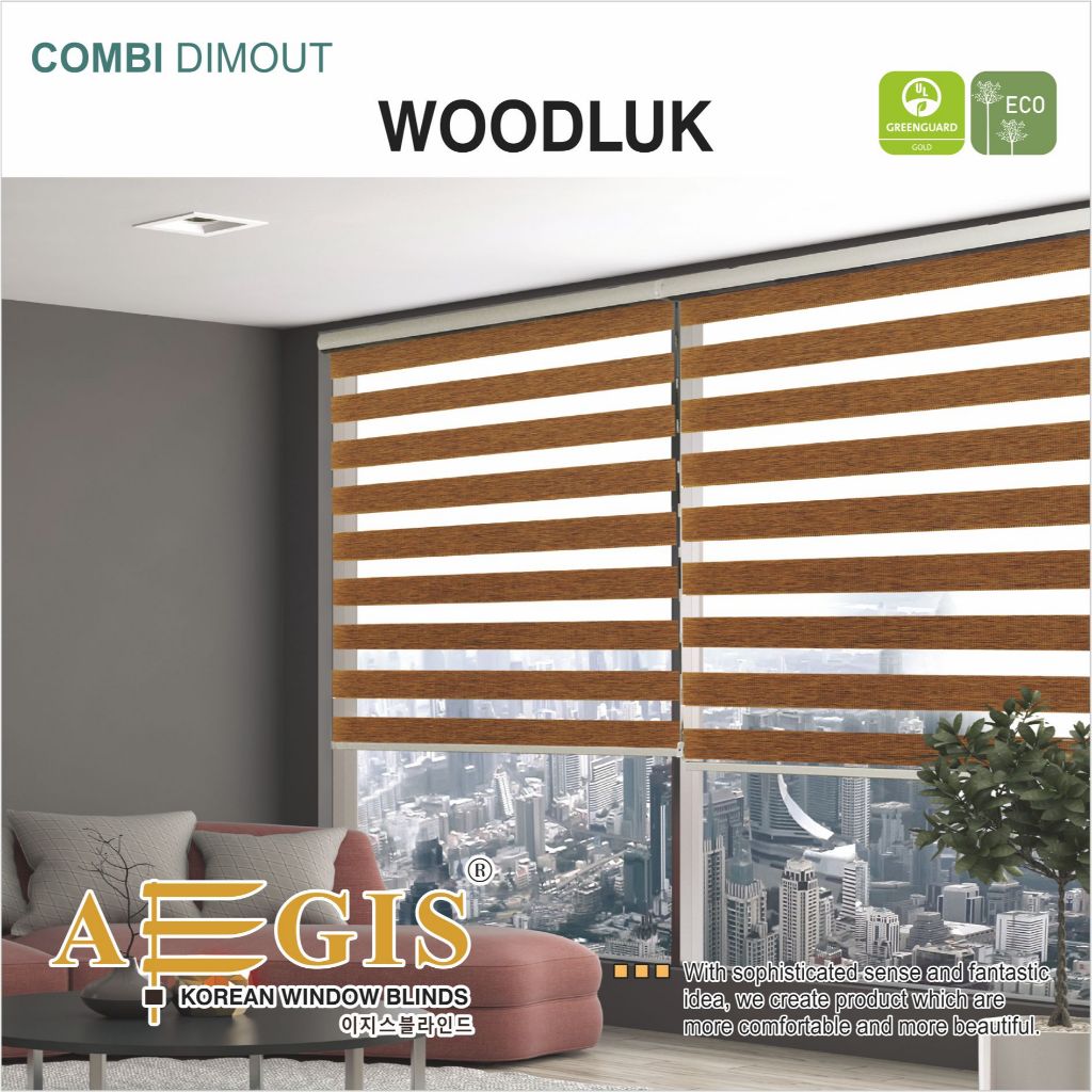 Erihome Aegis Combi Blind Dimout Woodluk 2 | Roller Blind Premium Anti UV