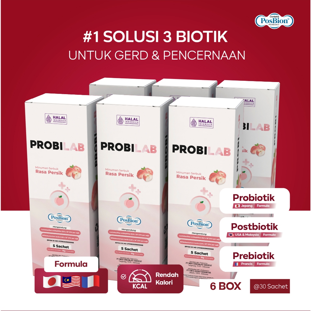 

PROBILAB - 6 Box Suplemen Kids 3 Biotik untuk Pencernaan & Tumbuh Kembang Anak Rasa Peach