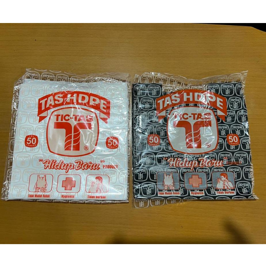 Kresek tictas ukuran 15X32 warna hitam & putih