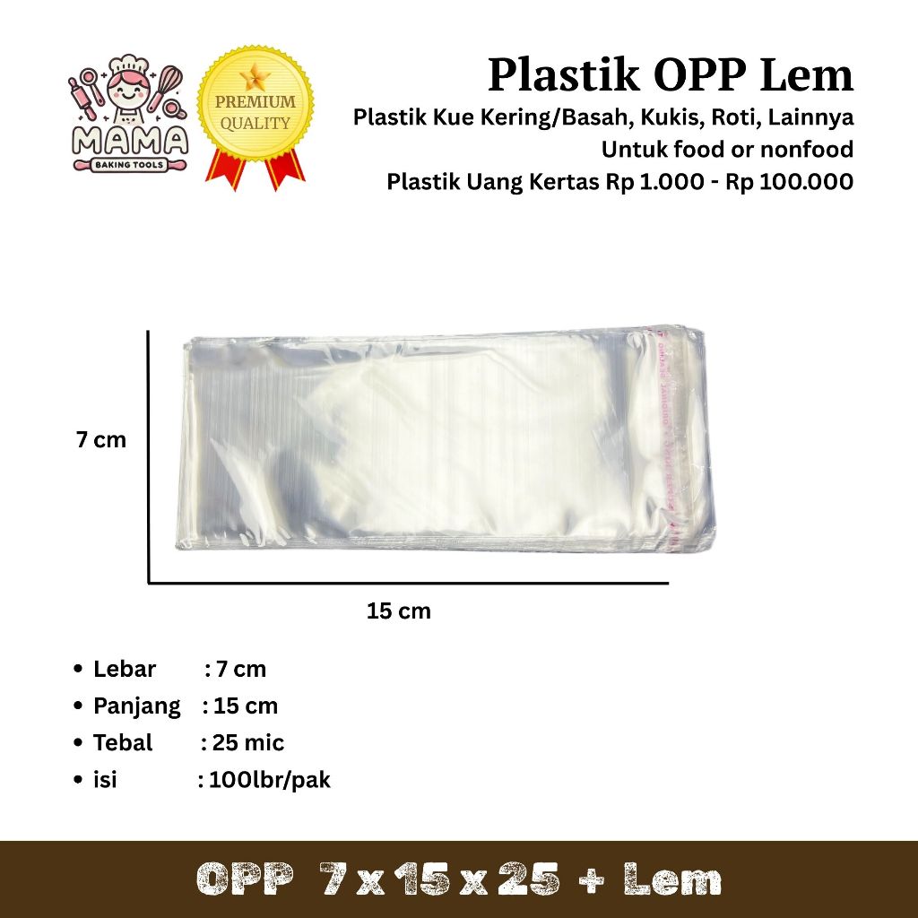 

Plastik OPP (LEM) Tipis 7 x 15 x 25 / Plastik Kue / Plastik Roti / Plastik Undangan / Plastik Cookies / Plastik Uang