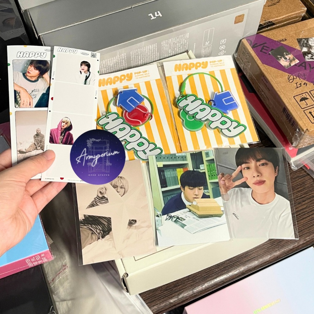 [READY STOCK] Official Seokjin Jin Happy Pop Up Merch Keyring PC Photocard Tshirt Wootteo XL