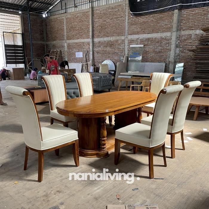Meja makan salina set meja makan oval minimalis 6 kursi saur