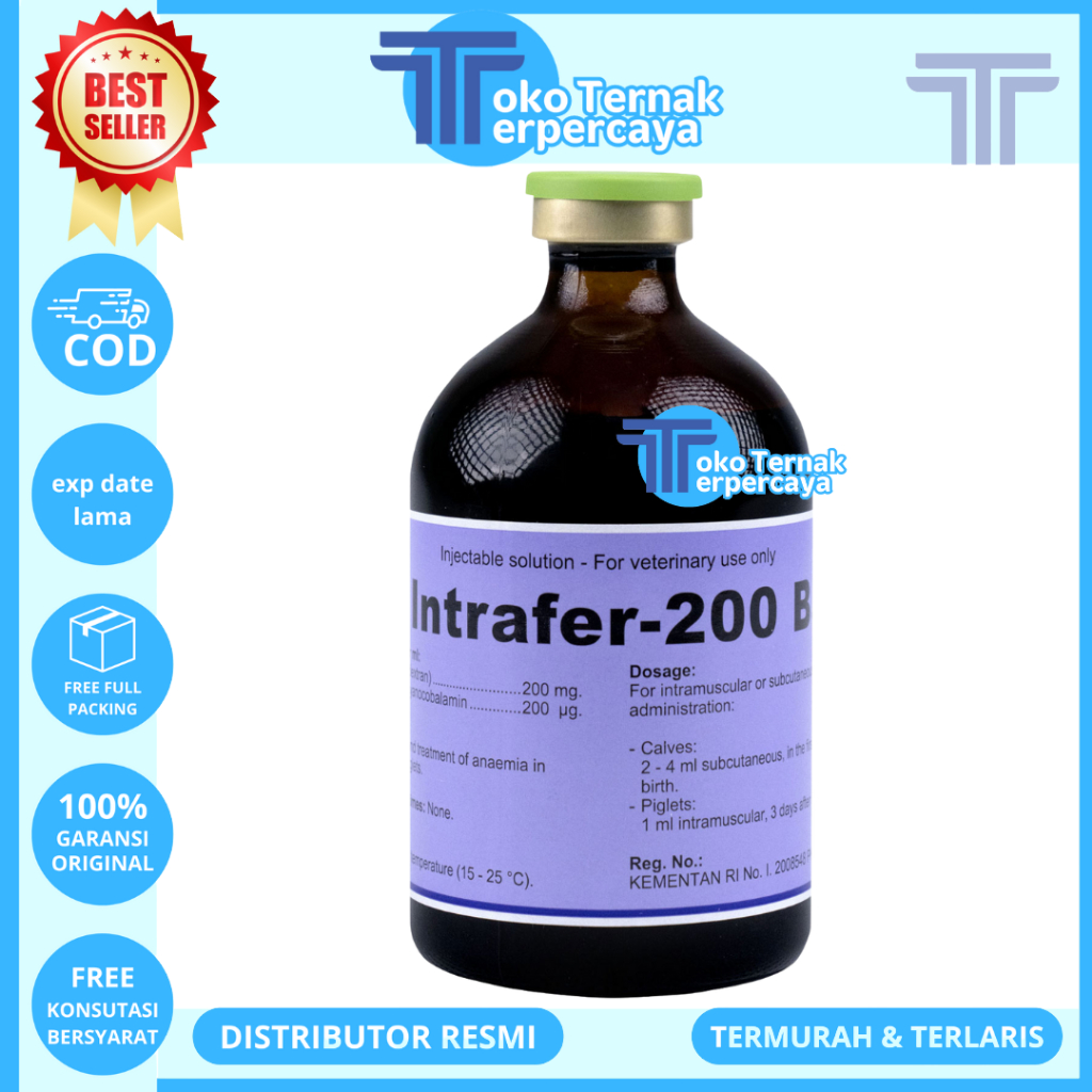 INTRAFER 200 B12 100 ml Holland Obat Anemia & Pertumbuhan Fe & B12 Hewan