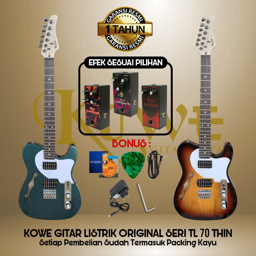 Gitar Listrik Kowe Original Seri TL - 70 THIN Bonus Efek Gitar