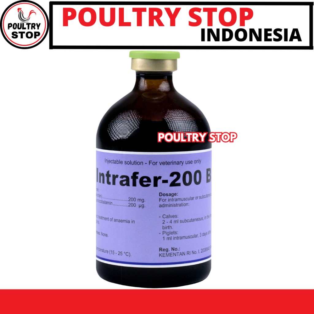 INTRAFER 200 B12 100ML - Obat Hewan Anti Anemia & Pemacu Pertumbuhan Fe & B12 Sapi Babi Kambing