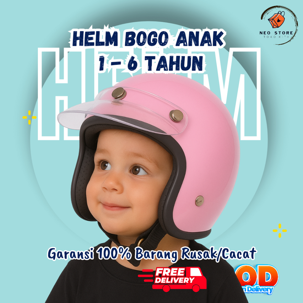 Helm Balita Anak Bogo Retro Lucu SNI 1–6 Tahun – Helm Motor Ringan, Aman, Nyaman, Karakter Cowok Cew