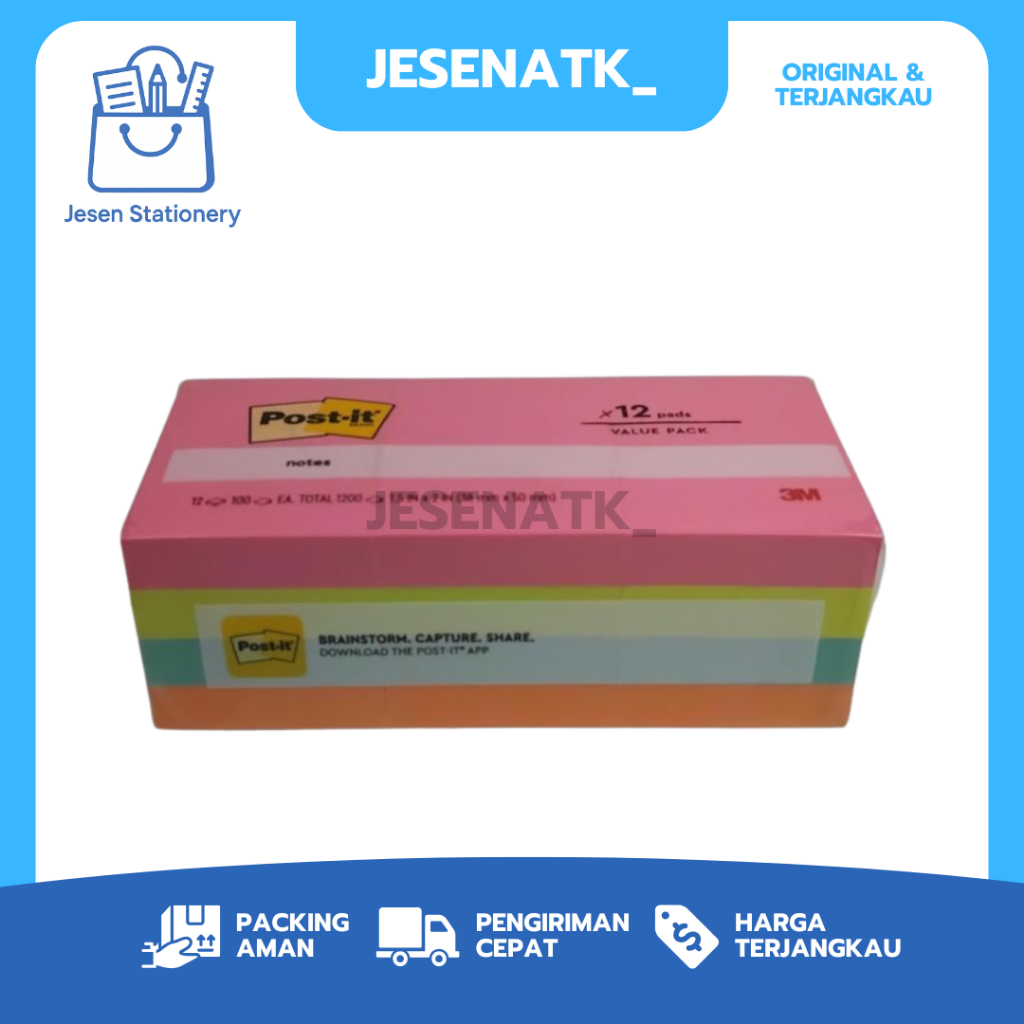 3M Post It / Sticky Notes 653 Warna – Ukuran Kecil Per Pack = 12 Pads