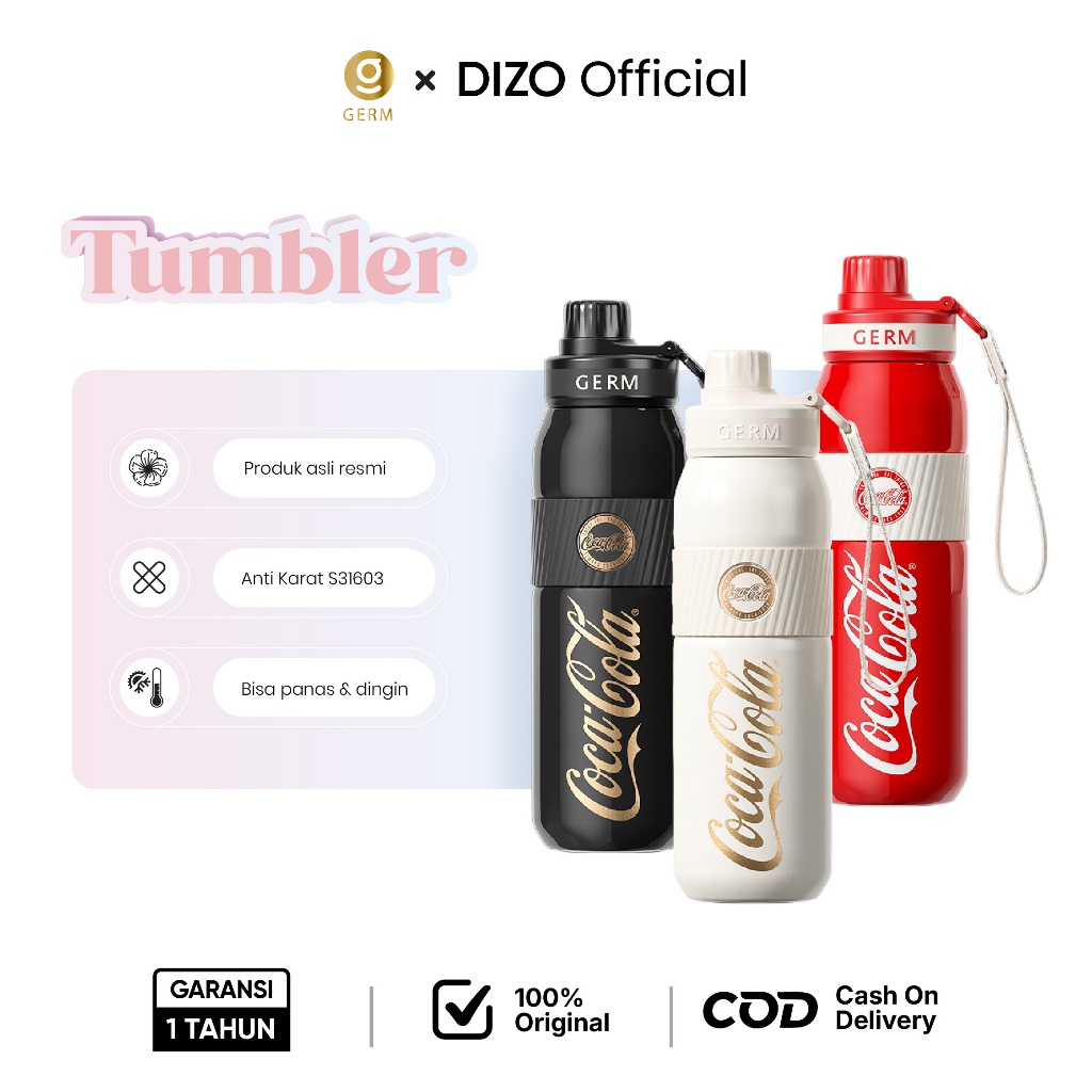 GERM CocaCola 590ML Vacuum Termos Cup Portabel S31603 Cangkir Baja Tahan Karat Cangkir Kopi