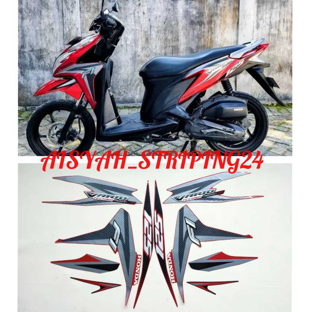 STIKER STRIPING LIS LES POLET BODY MOTOR HONDA VARIO 125 OLD 2013 MERAH