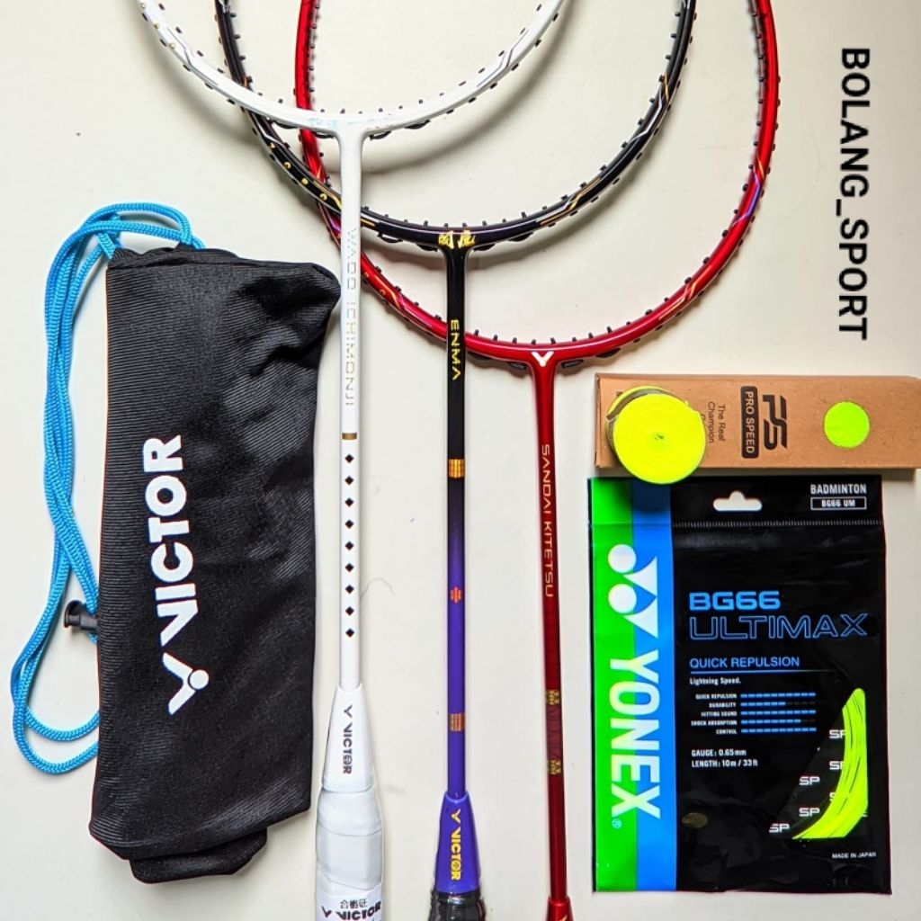 RAKET BADMINTON VICTOR SANDAI KITETSU/WADO ICIMONJI/ENMA TENSION 30LBS BONUS TAS  DAN HANDGRIP