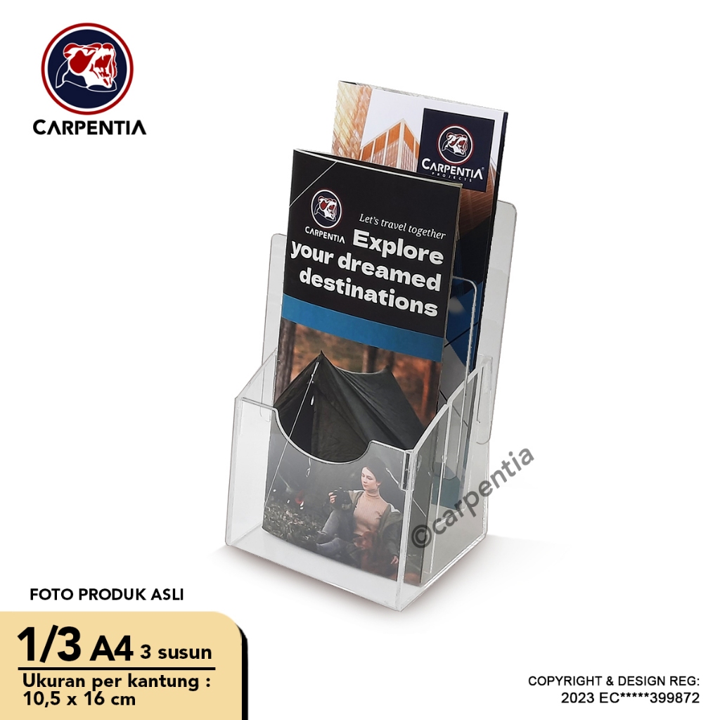 Carpentia | Akrilik Display Brosur 2 Tingkat [uk 1/3 A4 - A6] Flyer Tipe E 2 Susun