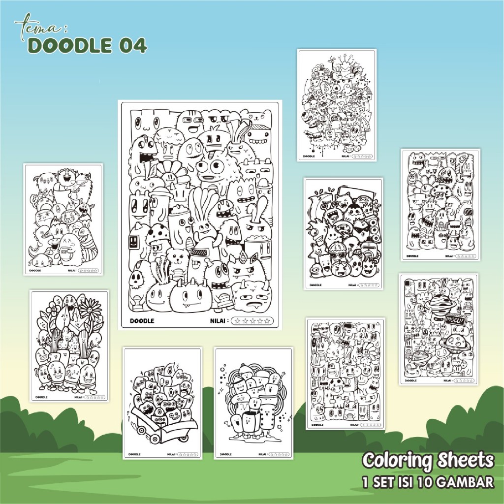 

(DOODLE 04) KERTAS MEWARAI ANAK UKURAN A5 - LEMBAR MEWARNAI MURAH READY STOCK - COLORING SHEETS ANAK PAUD/TK