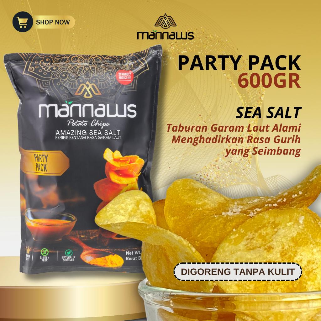 

Mannaws Potato Chips Snack Keripik Kentang - Ukuran Party Pack 600g - Amazing Sea Salt (Rasa Garam Laut)