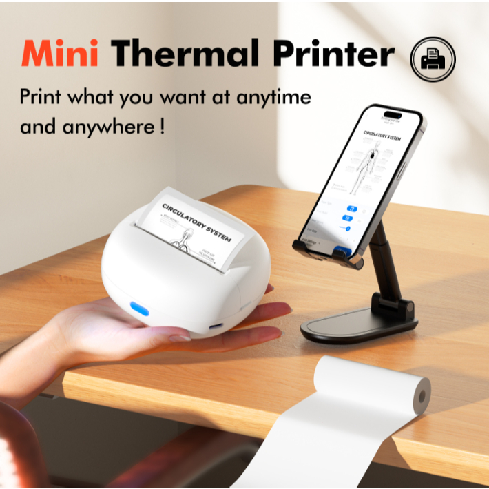 Mini Printer Label Portable Bluetooth - Thermal Printer Wireless untuk Cetak Sticker & QR Code