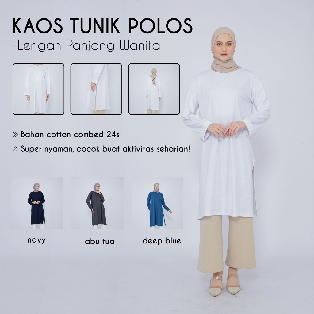 Dress Kaos Tunik Wanita Panjang Polos Oversize Slit
