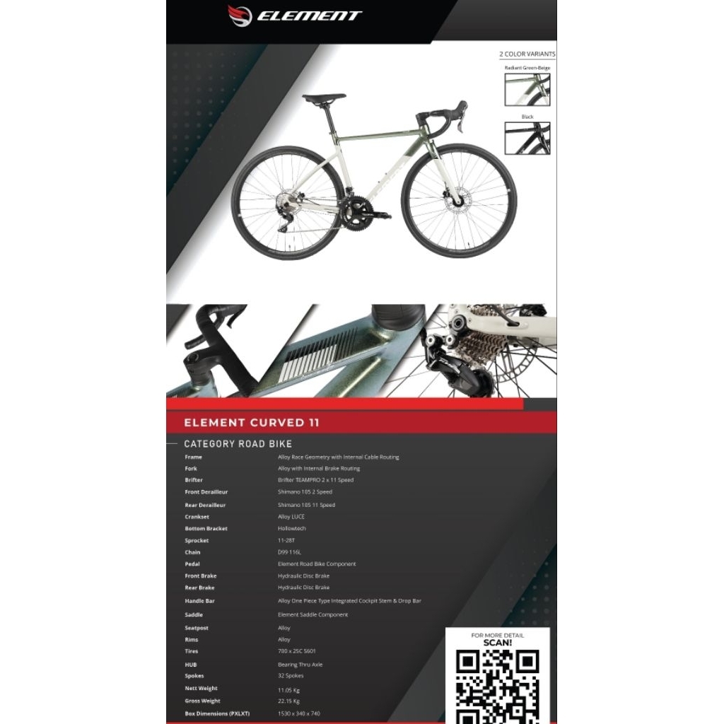 Road Bike ELEMENT CURVED 11 sepeda balap 22 speed