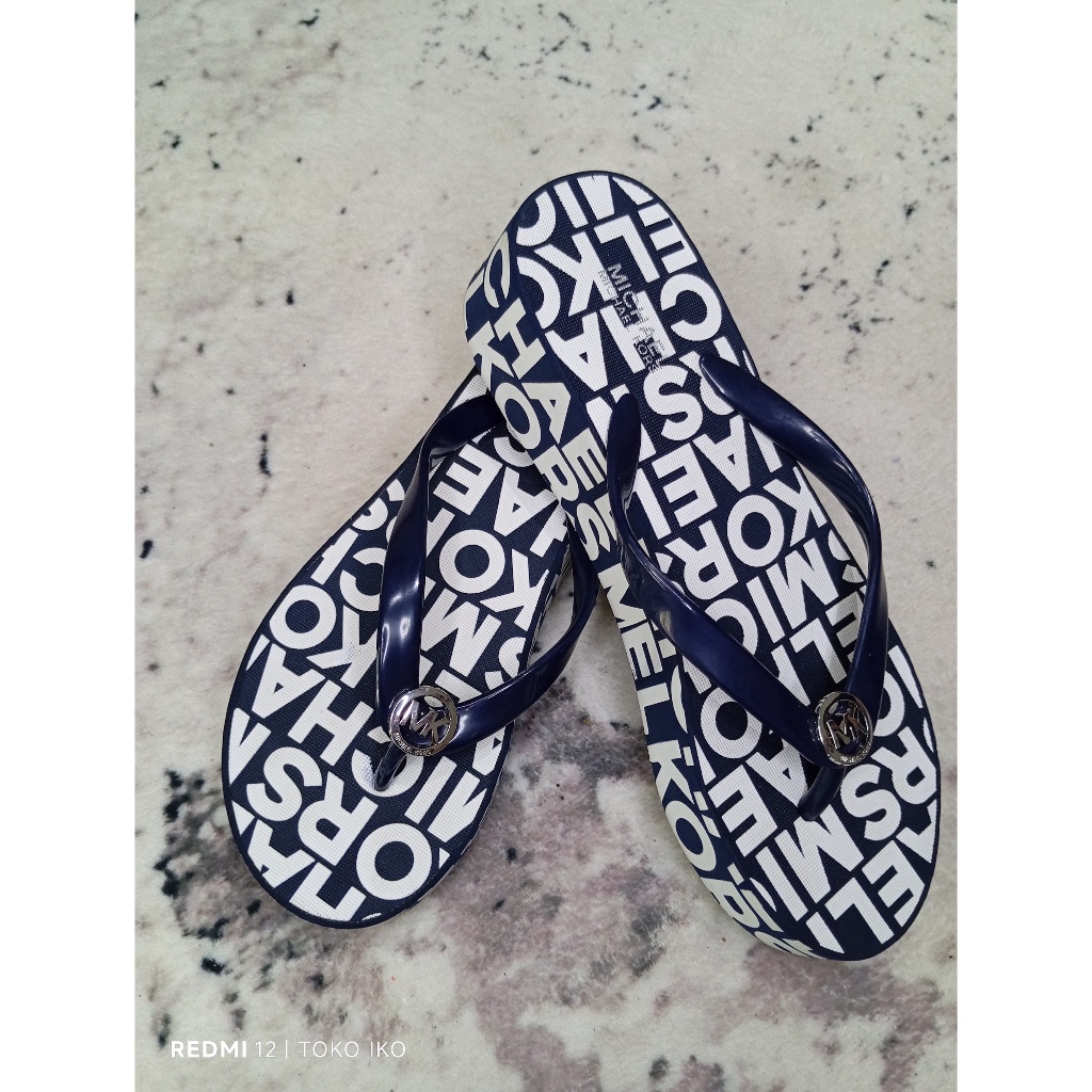 MICHAEL KORS sandal jepit platform wanita original navy blue putih ukuran 37 narrow fit