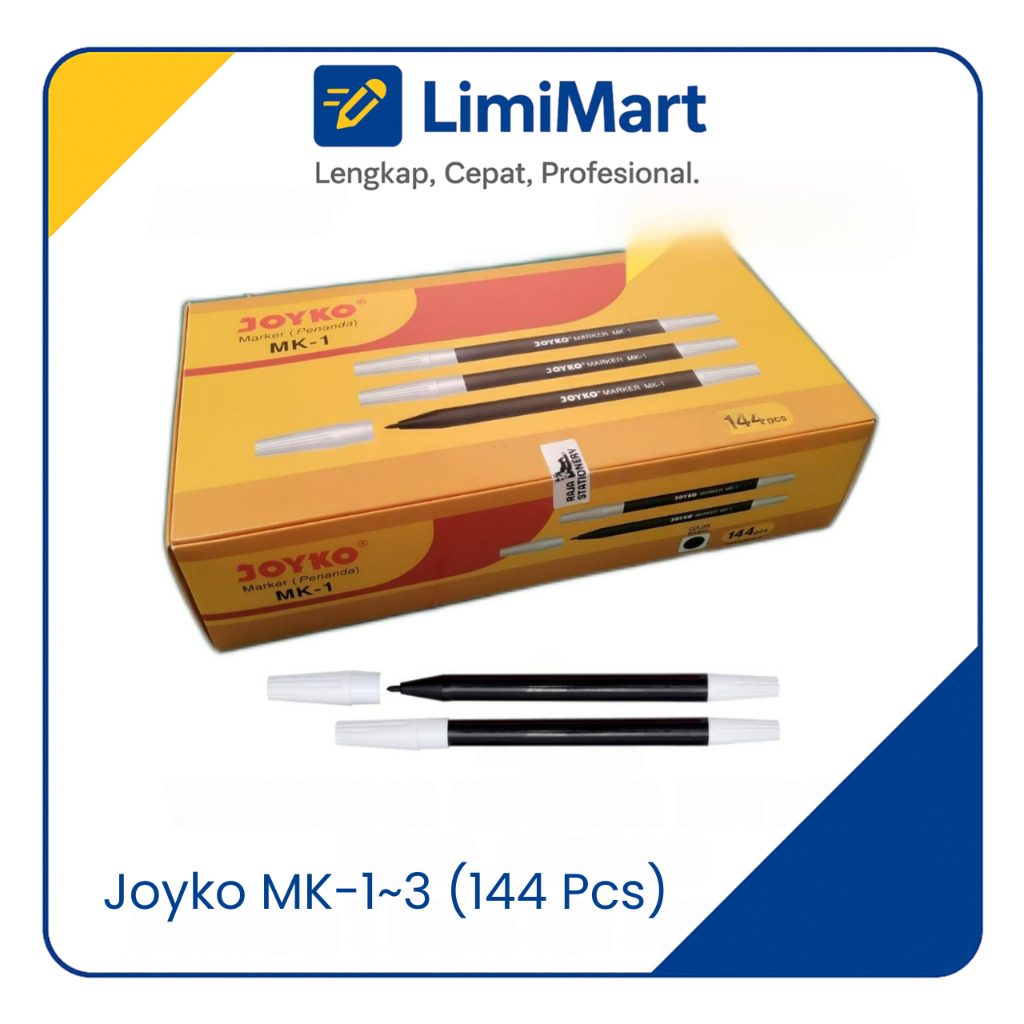 

1 Box Isi 12 Pack (144 Pcs) Spidol Marker JOYKO MK-1~3 Bullet Tip Hitam Biru Merah - LimiMart