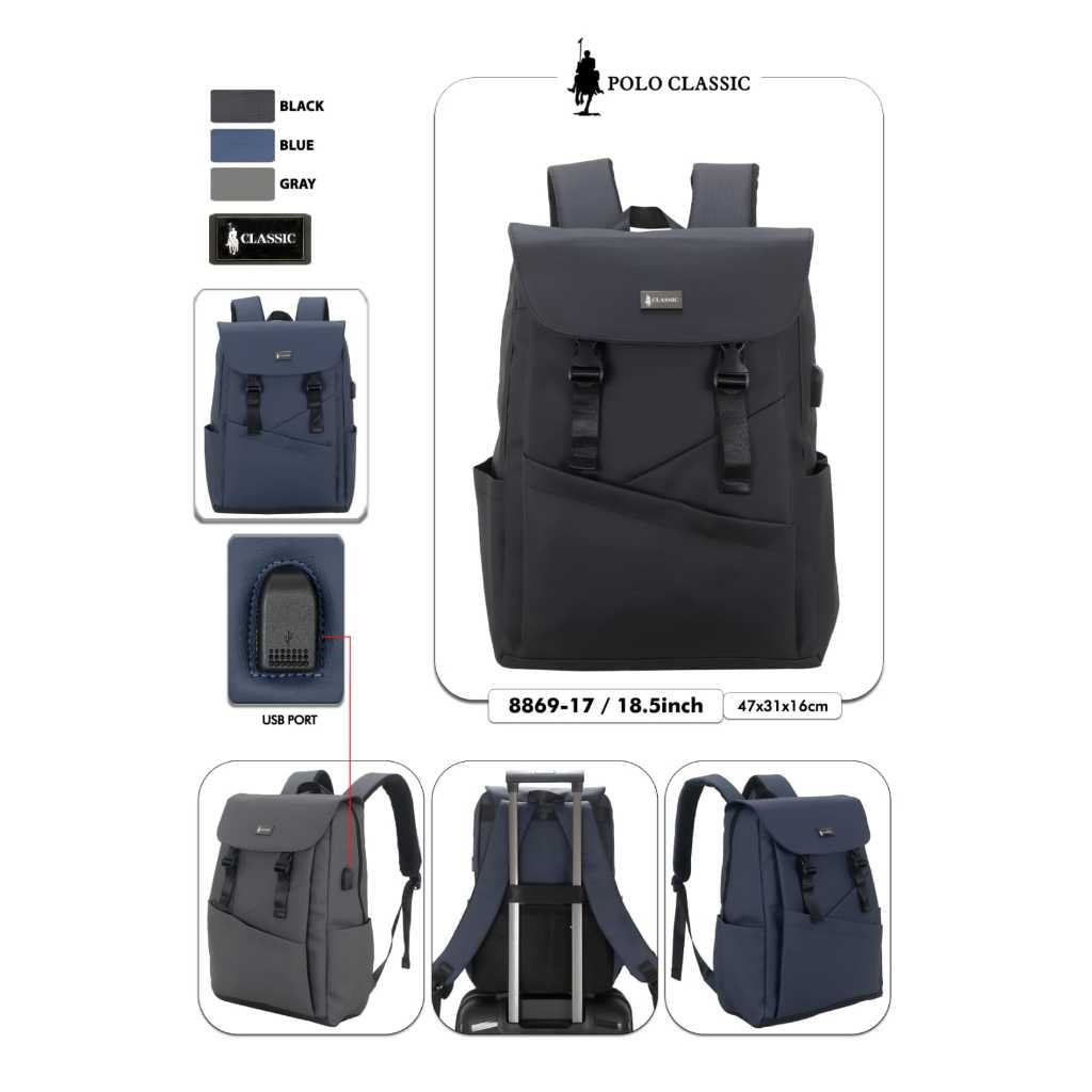 Tas Polo Luxton 18 In Tas Ransel Kerja Tas Sekolah Kunci Usb Port POLO / Tas Polo 4