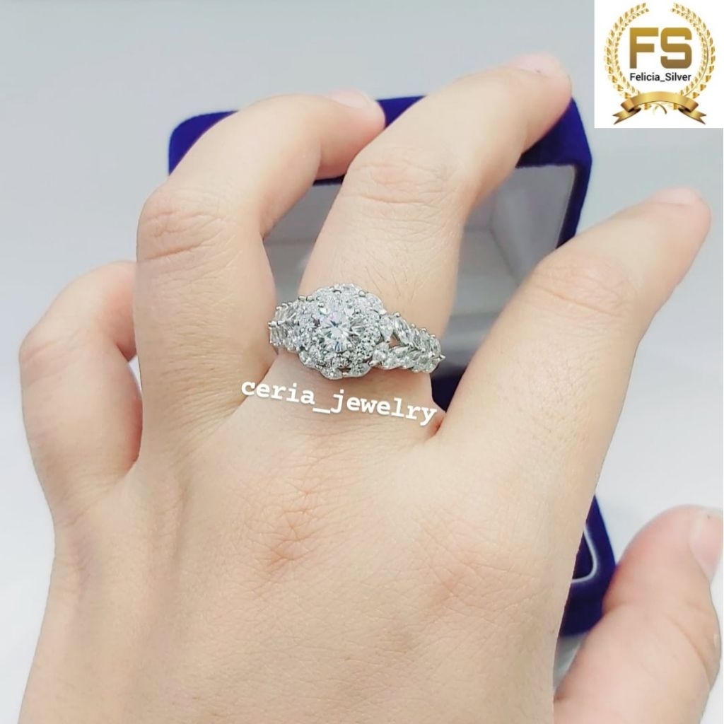 Cincin Perak Asli Silver 925 Lapis Emas Emas Putih Asli - Cincin Anti Karat - Perhiasan Wanita