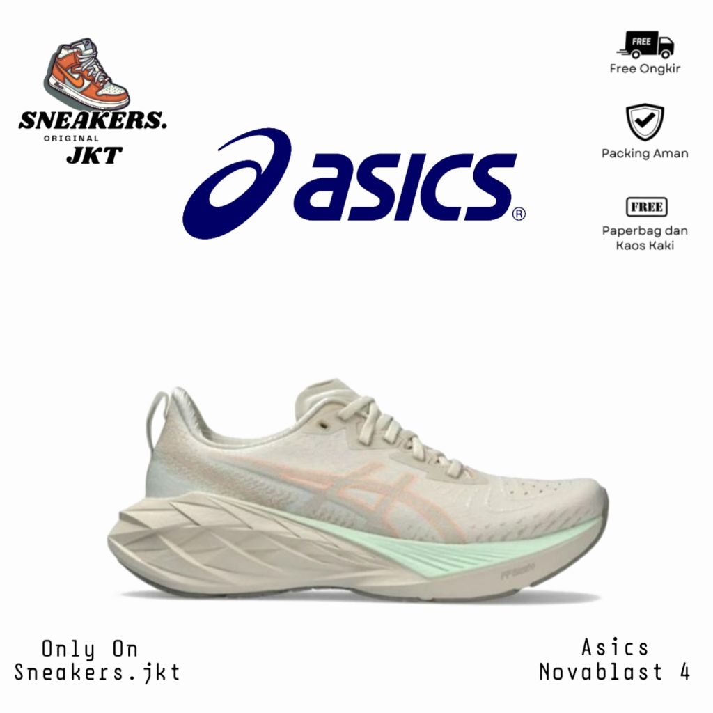 Sepatu Running Asics Novablast 4 Oatmeal/Moonrock Original