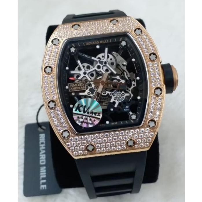 Jam tangan Automatic Swiss RM 035 Americas Skeleton Frosted Diamond Stainless steel