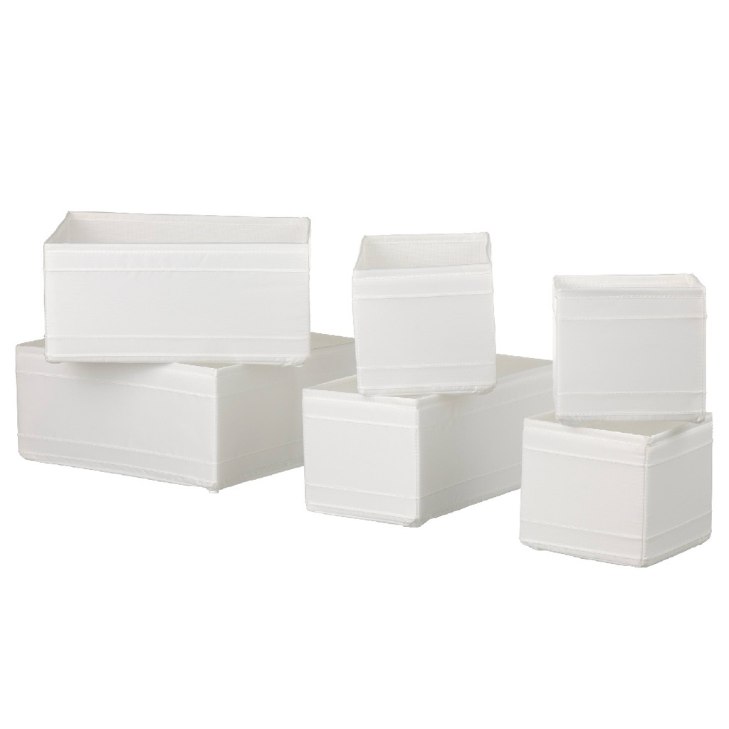 IKEA SKUBB Kotak organizer laci, organizer lemari, sekat laci, box penyimpanan, putih, set isi 6