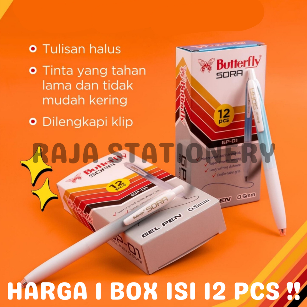 

BUTTERFLY GEL PEN BLACK BLUE 0.5 CLICKER PENA PULPEN BUTTERFLY HITAM BIRU 0.5MM CETEK SORA GEL LUSIN BOX [12PCS]