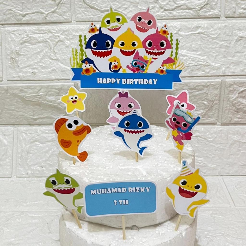 Topper Ulang Tahun Baby Shark / Topper Cake BabyShark / Hiasan Kue Baby Shark