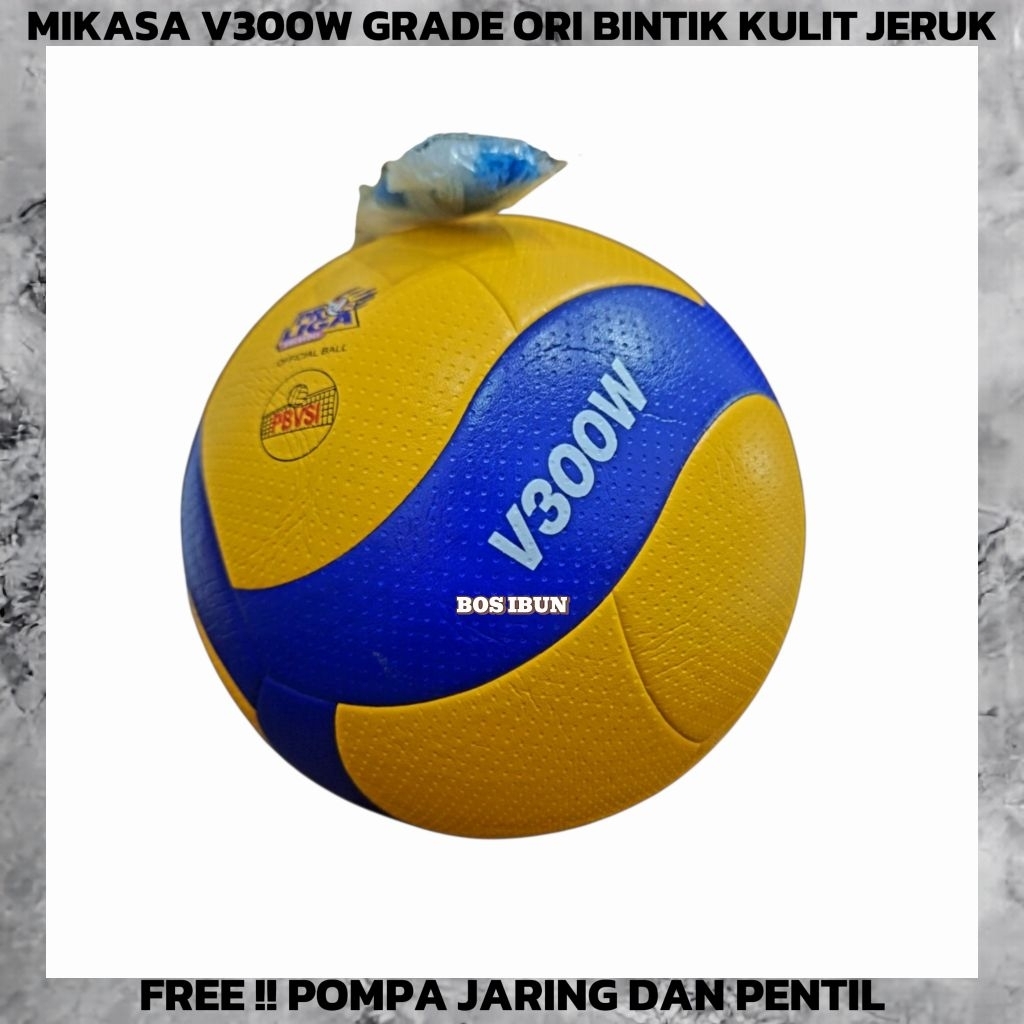 BOLA VOLLY VOLI MIKASA V300W GRD ORIGINAL BINTIK KULIT JERUK / BOS IBUN