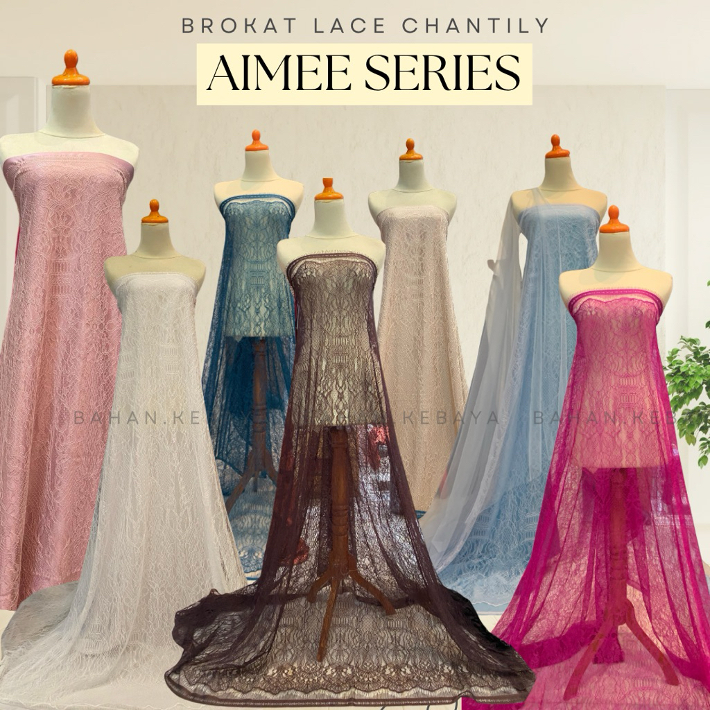 Bahan Kebaya Brukat Brokat Lace Chantily Shantili Aimee Series Warna Putih Tulang / Broken White
