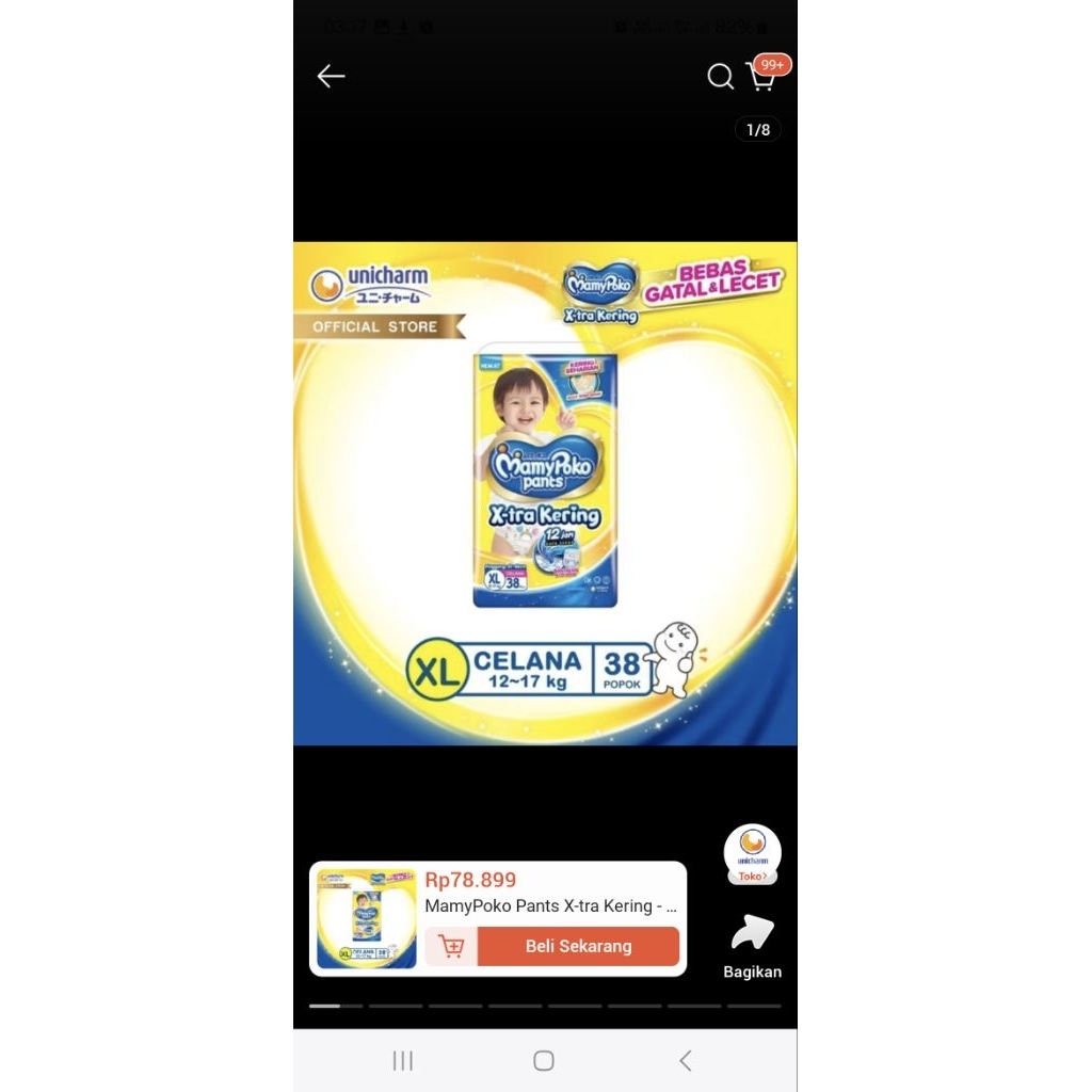 MamyPoko Pants Xtra kering XL 38 Popok Celana